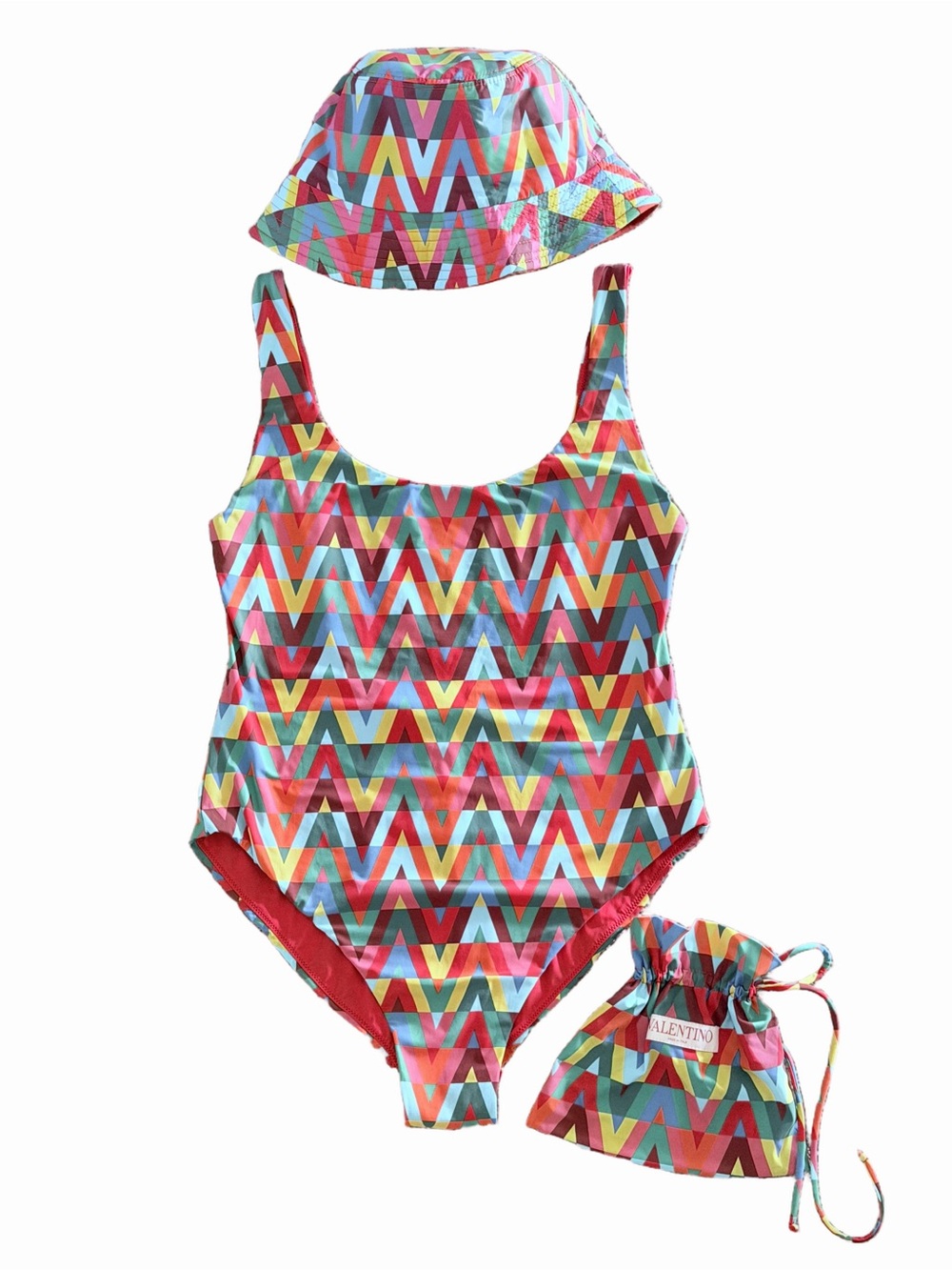 NEW Valentino Garavani V-Logo Swimsuit w/ Matching Bucket Hat